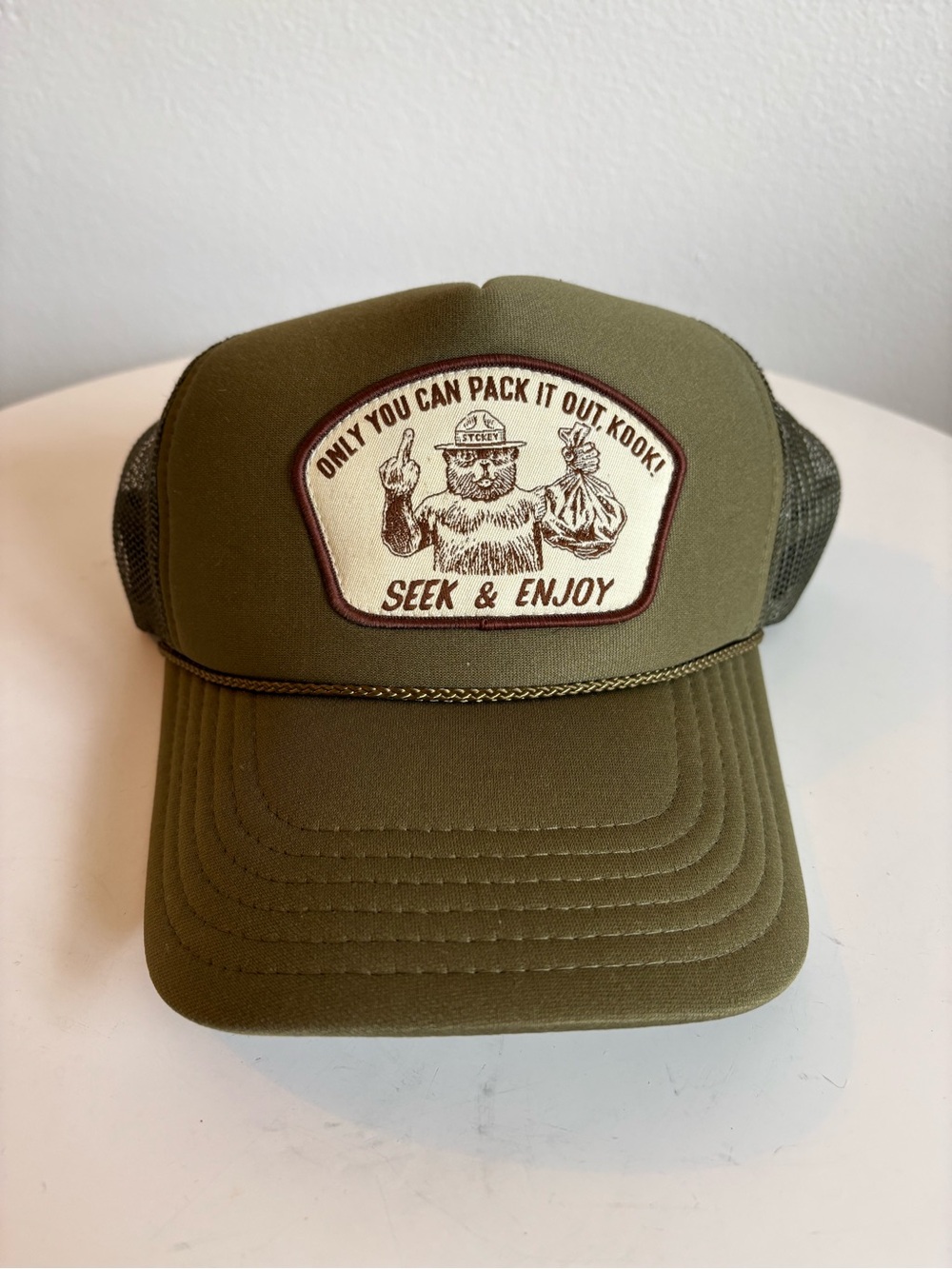 OTTO Olive Green Mesh Back Trucker Hat with patch logo